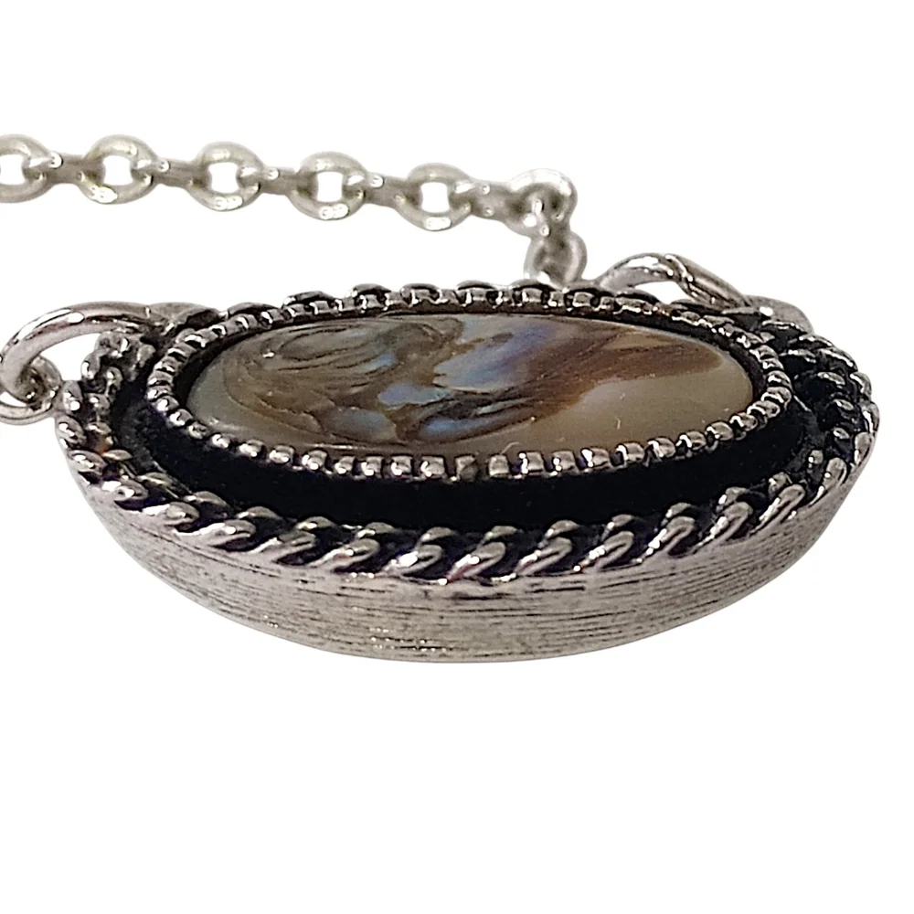 Sarah Coventry Abalone Necklace Vintage 70s Antiqued‎ Silver Tone Sea Treasure